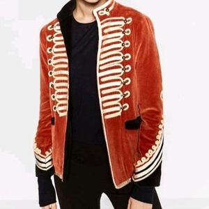 Zara Woman Velvet Military Jacket S Orange Spice NEW